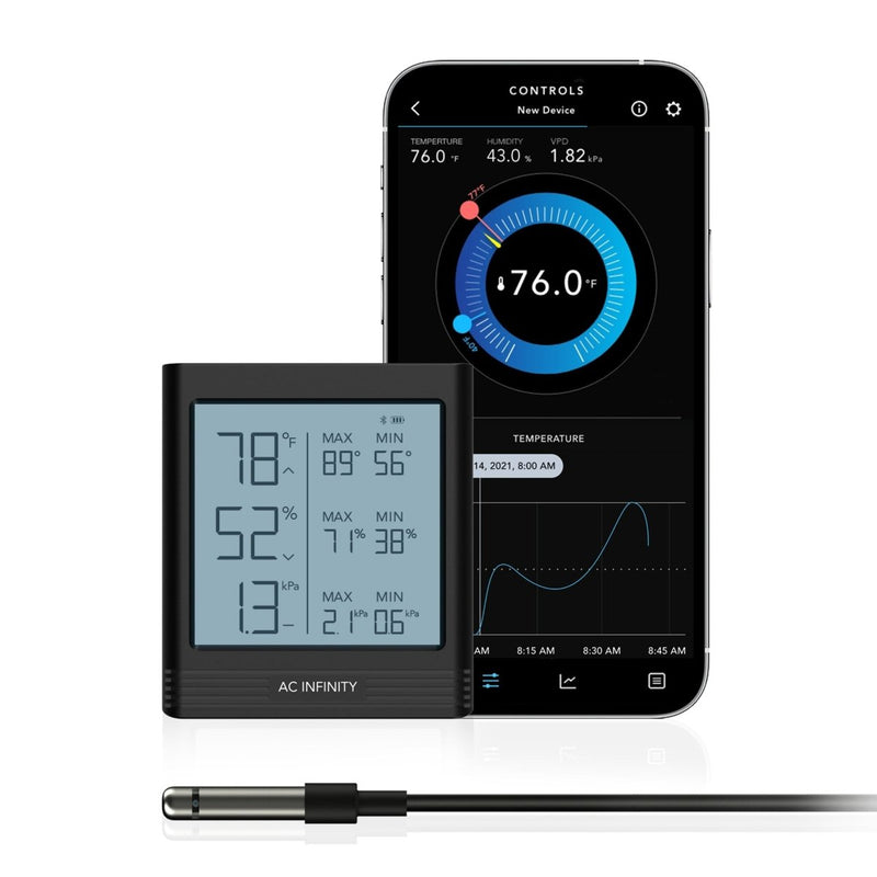 AC Infinity CLOUDCOM B1 Smart Thermo - Hygrometer with 12 FT Sensor Probe - Indoor Farmer