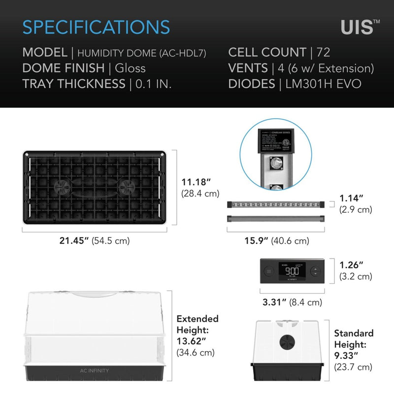 AC Infinity Heavy Duty Large Germination Kit with Height Extension & LED Grow Light Bars - Indoor Farmer