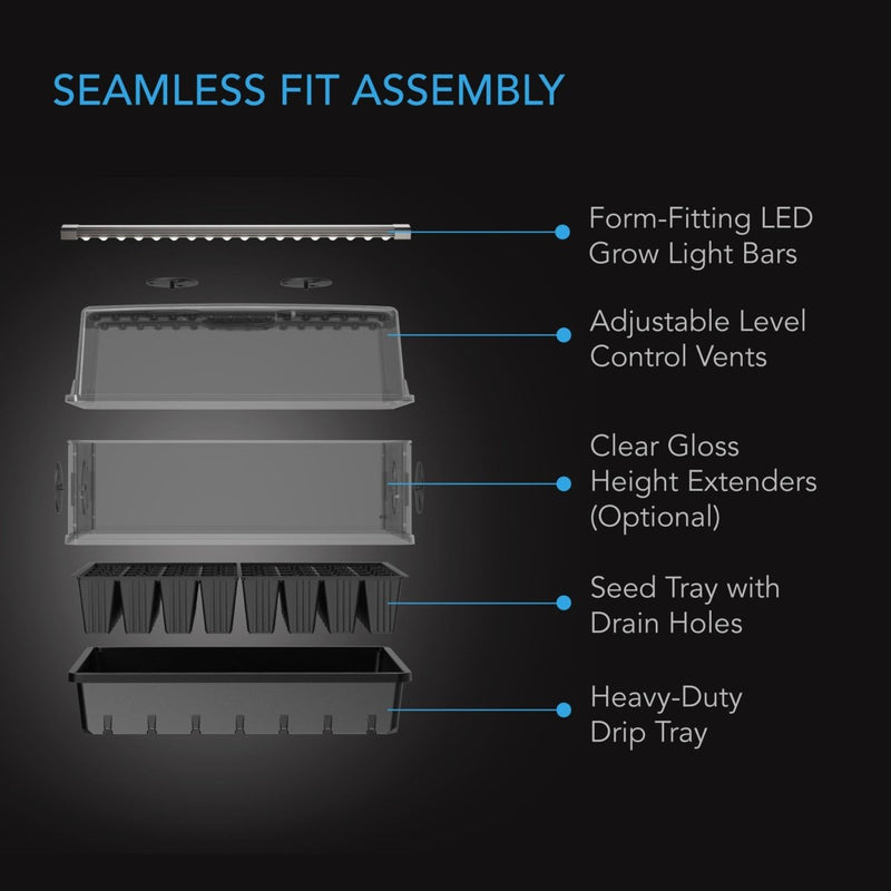 AC Infinity Heavy Duty Small Germination Kit with Height Extension & LED Grow Light Bars - Indoor Farmer
