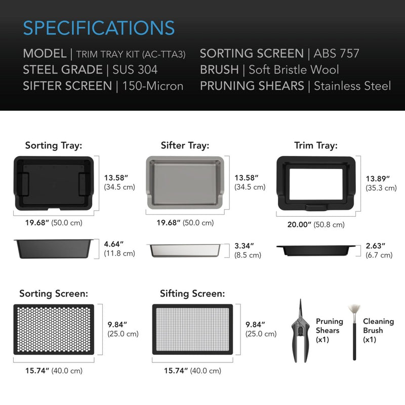 AC Infinity Large Trim Tray System, 3 - Tray & 2 - Screen Kit - Indoor Farmer