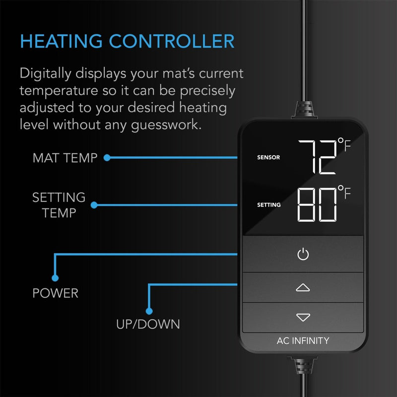 AC Infinity SUNCORE H3 Seedling Heat Mat with Heat Controller 10" x 20.75" - Indoor Farmer