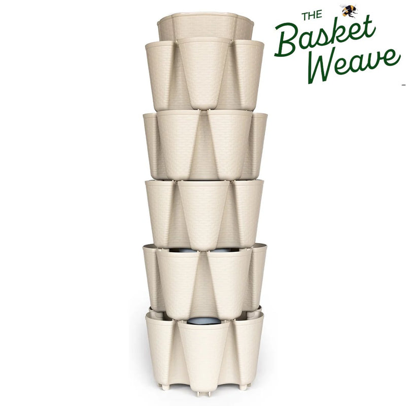 GreenStalk 5 Tier Original Vertical Planter - Basket Weave Texture Stunning Stone - Indoor Farmer