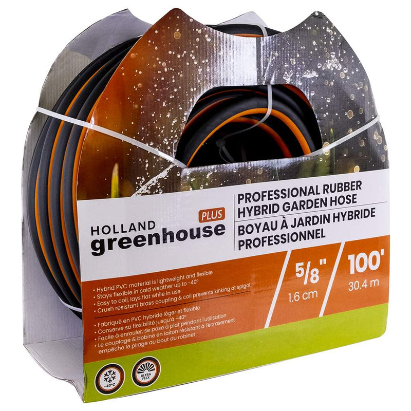 Holland Greenhouse PLUS Professional Rubber Hybrid Garden Hose 5/8" X 100' - Indoor Farmer