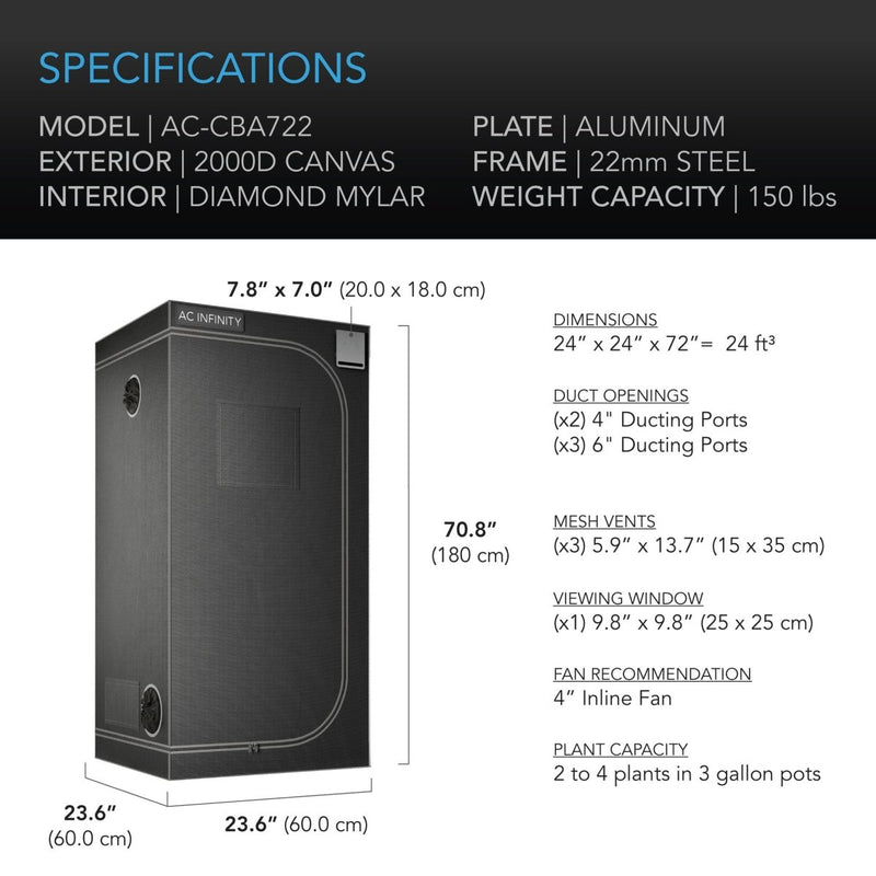 AC Infinity CLOUDLAB Advance Grow Tent 2'X2'X6' (CBA722) - Indoor Farmer