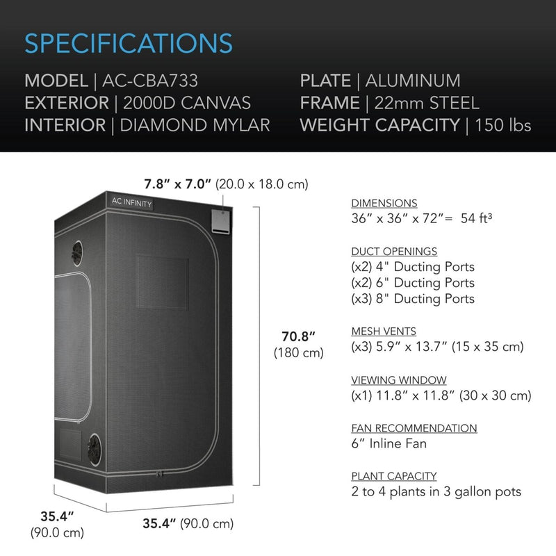 AC Infinity CLOUDLAB 733 Advance Grow Tent 36" X 36" X 72" - Indoor Farmer