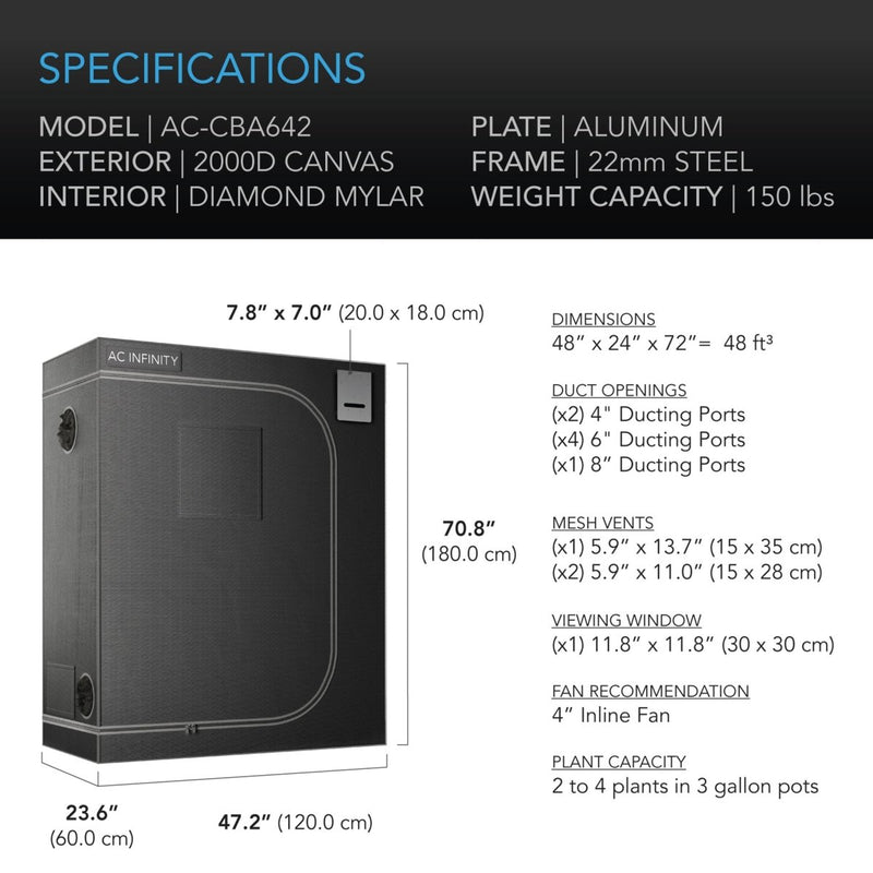 AC Infinity CLOUDLAB 642 Advance Grow Tent 48" X 24" X 72" - Indoor Farmer