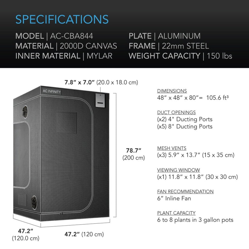 AC Infinity CLOUDLAB 844 Advance Grow Tent 48" X 48" X 80" - Indoor Farmer