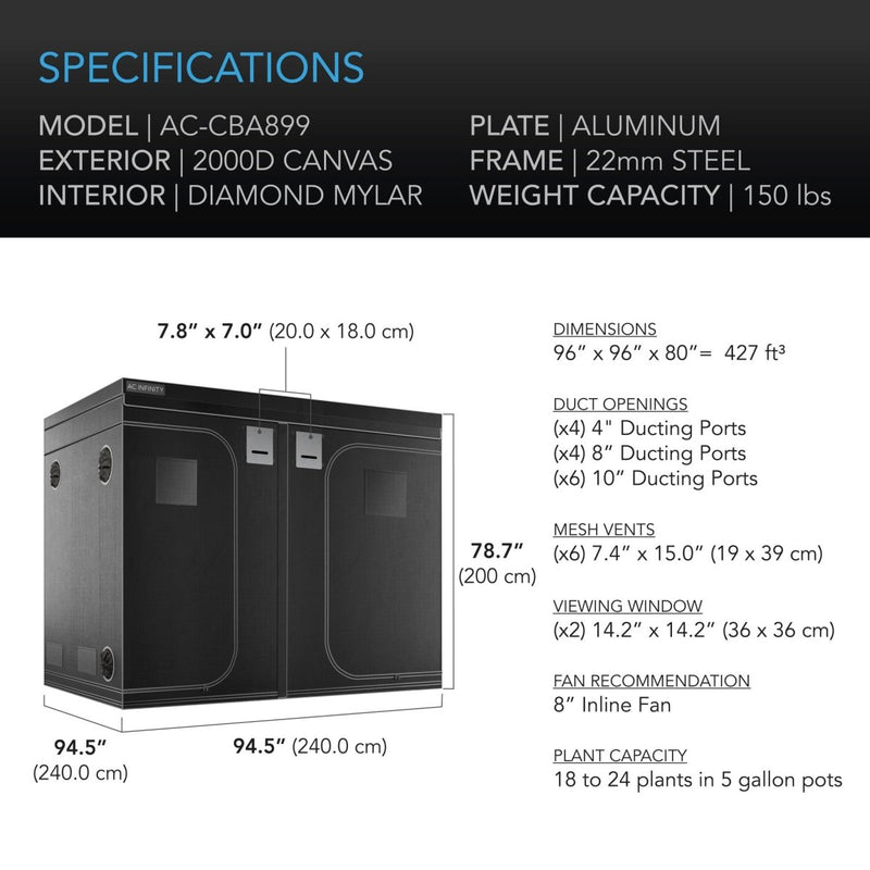 AC Infinity CLOUDLAB 899 Advance Grow Tent 96" X 96" X 80" - Indoor Farmer