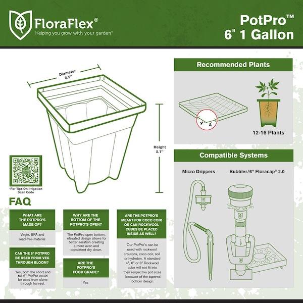 FloraFlex PotPro Tall Nursery Pots 6" ( 1 Gal) - Indoor Farmer