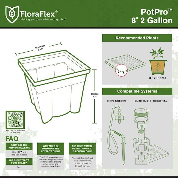 FloraFlex PotPro Tall Nursery Pots 8" (2 Gal) - Indoor Farmer