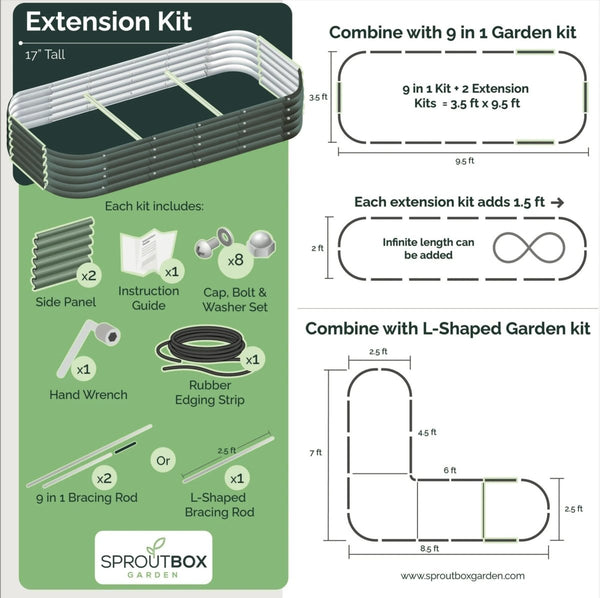 Sproutbox Extension Kit for 9 - in - 1 Garden Bed 17" Tall Eucalyptus - Indoor Farmer