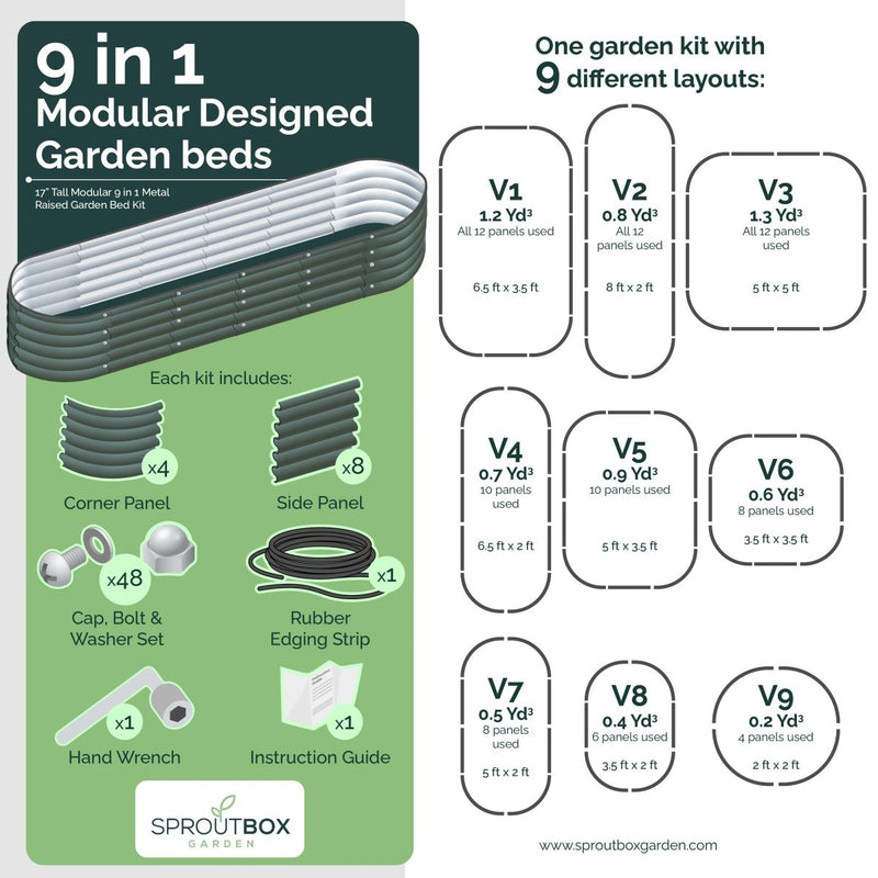 Sproutbox Modular 9 in 1 Metal Raised Garden Bed Kit 17" Tall Eucalyptus - Indoor Farmer